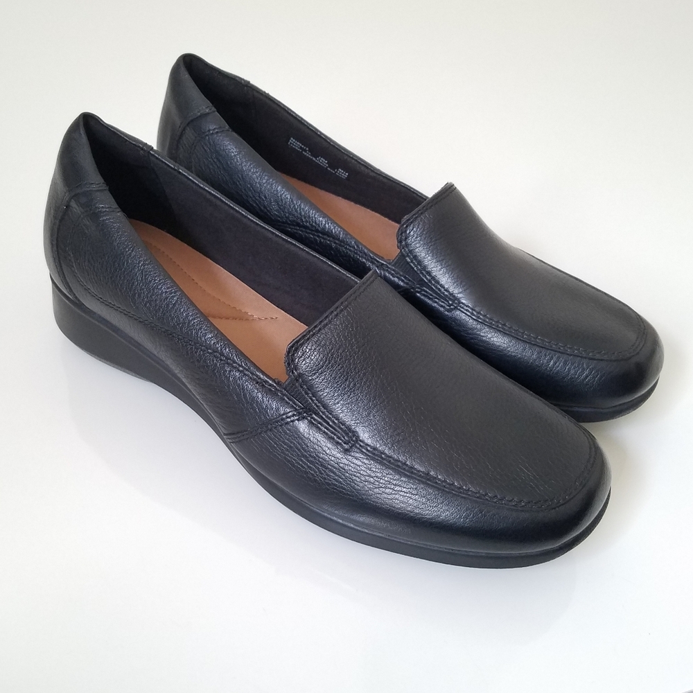Clarks Collection Black Leather Slip On Loafers